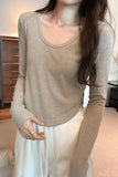U-Collar Long-Sleeved T-Shirt Women's New Autumn Design Sense Of Niche Slim Bottomed