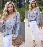 V Neck summer printed Flora lace Up chiffon blouse Ladies Long Sleeve Shirts blusas mujer de moda