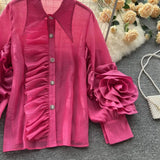 Zingj And Summer New Niche Design Sense Lapel Single Breasted Flounce Splicing Personality Loose Foreign Style Shirt
