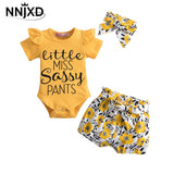 Girl Clothes Infant Baby Girl Sets Letter Romper+Flower Print Pants+Hairband Baby Girl Outfits 0-24M Baby Ensemble