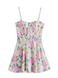 Women Floral Print Spaghetti Strap Mini Dress 2022 Summer Backless New Arrival Patchwork Splited Dresses