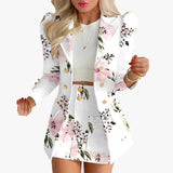 Crocheted Flower Printed Elegant Graceful Commute Slim-fit Suit