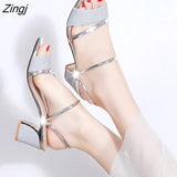Summer Women Flat Sandals Shoes Women Square Heel Sandalias Buckle Sandals High Heels Strap Sandals Block Heel