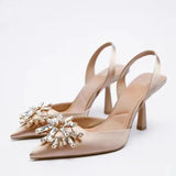 ZAR 2022 Summer Leopard Pumps for Women Fashion Ponited Toe Rhinestone Interchangeable Strap Party Heels Feminine Vintage