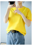 New Women's 100% Cotton Solid Color Comfortable Short-Sleeved T-Shirt Sweat-Absorbing Breathable Thin Tops