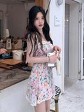 Floral Sexy Dress Women Summer Print Party Mini Dresses Casual Lace Holiday Korean Fashion Beach Strap Chiffon Dress