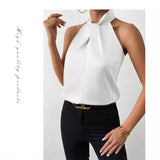 Women's Clothing 2025 Summer New Color Clove Hanging Neck Sleeveless Vest Ribbon Simulation Silk