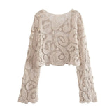 New Two-Color Crochet Short Knitted Blouse In