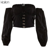 Spring New Off Shoulder Crop Top Women T Shirts 2021 See BF Elegant Full Sleeve Was Thin Sexy White Tee Casual