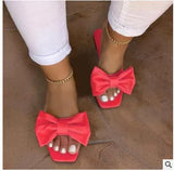 Zingj Summer New Large Size Women's Shoes Bow Square Head Low With One Word Slippers Female Slippers Female- Outfit