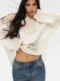Zingj Sweater 2024 Spring / Summer New Female Perspective Thin Big Round Collar Horn