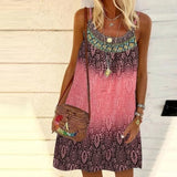 Summer Dress 2022 Bohemian Printed Casual Loose Sleeveless Sling Dresses Female Holiday Plus Size A-Line Mini