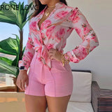 Women Floral Print Long Sleeve Drawstring Hem Loose Blouse Long Sleeve Shirt Women Tops and