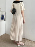 Women's Knitted Dresses 2024 Korean Fashion Short Sleeve Lapel Ladies Casual Loose Vintage Knitting Long Dress