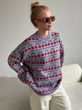 Zingj Neck Cherry Sweater Fall 2024 New Vintage Knit Cherry Round Neck
