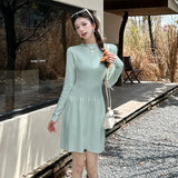 Zingj Knitted A-Shaped Skirt 2024 Autumn And Winter Half-High Collar Style Lean Sweater Dress Short