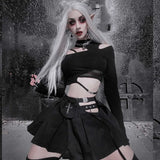 Autumn New Sexy Hollowed-Out Slim Long-Sleeved Street Trendsetter Asymmetrical Mesh Stitching Blouse