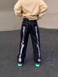 Street Skeleton Black Jeans Men's Hip-Hop Straight Loose Harajuku Casual Floor