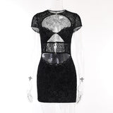 Autumn New Spicy Girls Sexy Slim Hip Skirt Fashion Flocking Lace Hollowed-Out Dress
