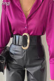 Satin Long Sleeve Blouses Women 2023 Autumn Vintage Blue Green Silk Shirt Women Casual Loose Button Up Street