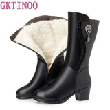 Winter Knee High Boots Wool Fur Inside Warm Shoes Women High Heels Soft Leather Shoes Platform Snow Boots Footwear