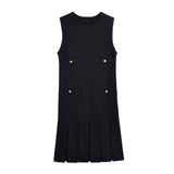 Women's Clothing 2025 Summer New College Wind Age Reduction Wide Fold Knitted Mini Dress