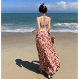 Zingj Photo Rose Vacation Style Hanging Ter Dress Retro Back Super Slim Slit