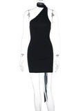 Black Drape Bandage Mini Dress- Outfit