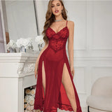 Zingj Sex Underwear Sexy Female Lace Mesh Slit Long Skirt Home Clothes Sex