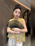 Chinese Retro Jacquard Collar Buckle Vest Girls Spring And Summer 2024 Improved Cheongsam Sleeveless Vest