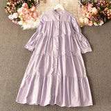 Zingj Temperament Aging Solid Color Simple Dress Autumn Dress Korean Version Fashion Bubble Long Sleeves Show Thin Button Long Skirt