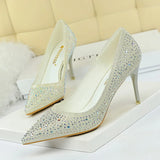 Zingj Korean Version Fashion Wedding Shoes High Heels High Heels Shallow Pointed Sexy Banquet Waterdiamond Single