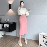 Zingj Skirt Female Autumn Winter High Waist Long Small Slit Wool Wrapped Hip Black One-Step Long Skirt