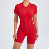 Zingj Three-Dimensional Beauty Sports Yoga Suit Integrated Tight Short Sleeve Hollow Back Conjoined Suit Female Fitness Clothing-Outfit