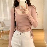 Girls' Solid Color Square Collar Long-Sleeved T-Shirt The New Autumn Style Is Slim, Slim And