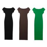 New Fitting Solid Color Medium And Long Version Knitted Dress