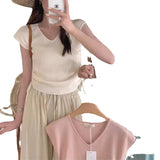 Silk V-Collar Vest Women Draw Rope Waist Design Sense Minority Summer 2024 New Chic Sweater