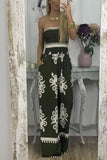Contrasting Colors Printed Strapless Women Jumpersuit Elegant Off Shoulder Backless Wide Leg Jumersuits Lady