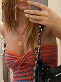 Strapless Knitted Crop Top Women Hollow Out Sleeveless Summer Autumn Backless Y2k Tank Tops 90s Vintage