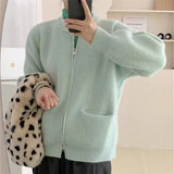 Zingj Color Lazy Wind Double-Headed Zipper Soft Waxy Sweater Autumn New Women's High-Level Versatile Knit