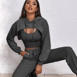Autumn/Winter Hoodie Loose Vest Hoodie Sports Slow Running Three-Piece Suit