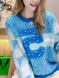 Fashion Beading Pullover Sweater Women's Winter O-Neck Long Sleeve Knitted Pullover Tops Jumper Sueter Mujer Pull