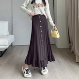Zingj Autumnal And Winter Korean Version Of A Skinny A-Shaped Skirt With A Single-Breasted And Agaric