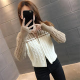 Zingj Short Sweater Cardigan Female 2024 Spring And Autumn New Temperament Lapel Twist Knitting Small Coat Tide-Outfit