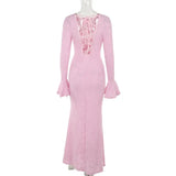 Pink Long Sleeve Floral Design Maxi Dress- Outfit