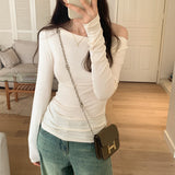 Color Long-Sleeved T-Shirt Women's Autumn New Design Sense Minority Shoulder Blouse Slim And Thin Bottomed