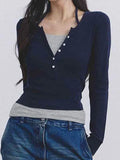 Fake Two Piece Halter Long Sleeve Tee-Outfit