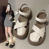 Zingj Sandals With Thick Soles Of Muffins Women's 2024 Summer New French Retro Hollowed-Out Words With Buckle Roman