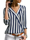 Striped Blouse V-neck Long Sleeve Blouses Shirts Casual Tops Work Wear Chiffon Shirt Plus Size Blusas Mujer De Moda