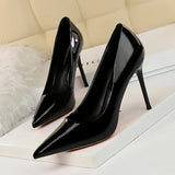 Zingj Fashion Simple Thin Heel High Heel Lacquer Leather Shallow Mouth Tip Sexy Show Thin OL Professional Women's Singles